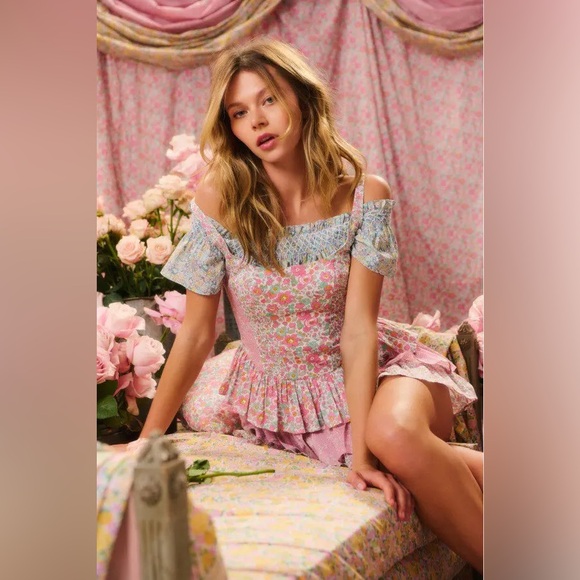 NEW NWT LOVESHACKFANCY  Genetta Liberty Fabric Bustier Ruffle Mini Dress - Picture 2 of 16